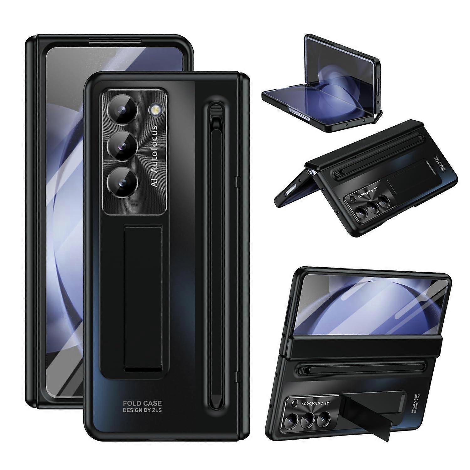 Case for Samsung Galaxy Z Fold 5 Bracket Stand Cover With Hinge Protection Stylus Pen BuiltIn Screen Protector Black