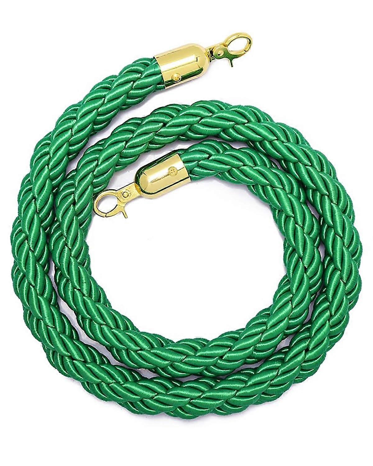 Green Rope with Polished Gold Hooks For VIP Queue Management System Twisted Hemp Rope 0.9m/3ft GreenGold Hook