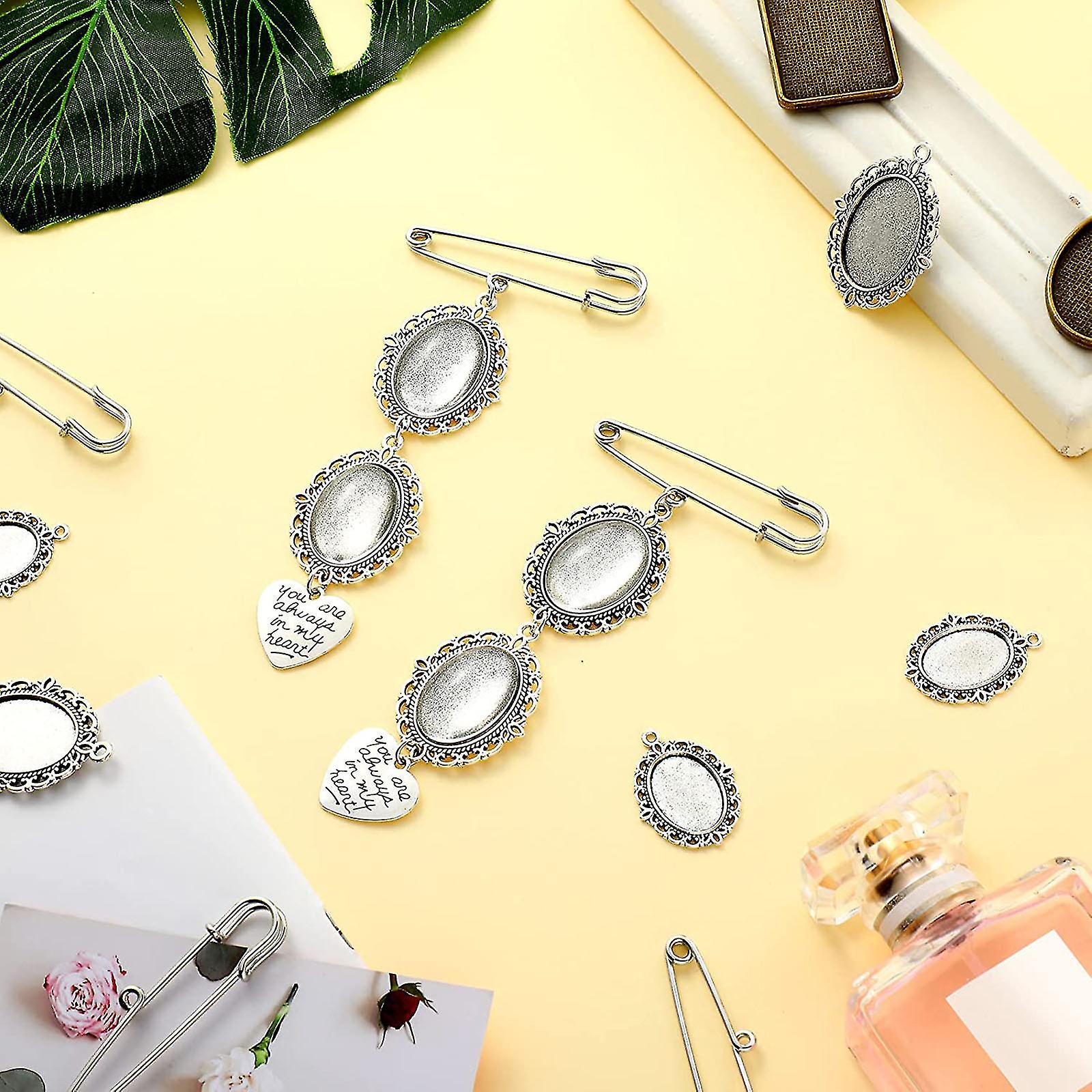 DIY Wedding Bouquet Photo Charm Kit - Silver Lacy Frame With Glass Cabochon