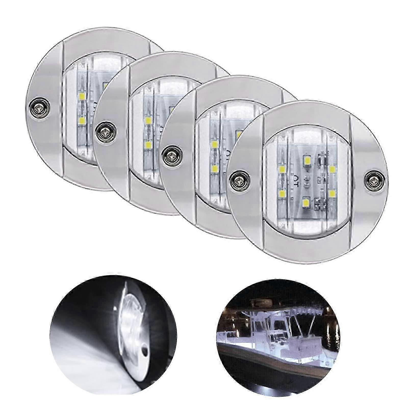 4パックLEDボートライト12vラウンドマリンランプLEDトランサムマウントライトボートデッキ用(ホワイト)