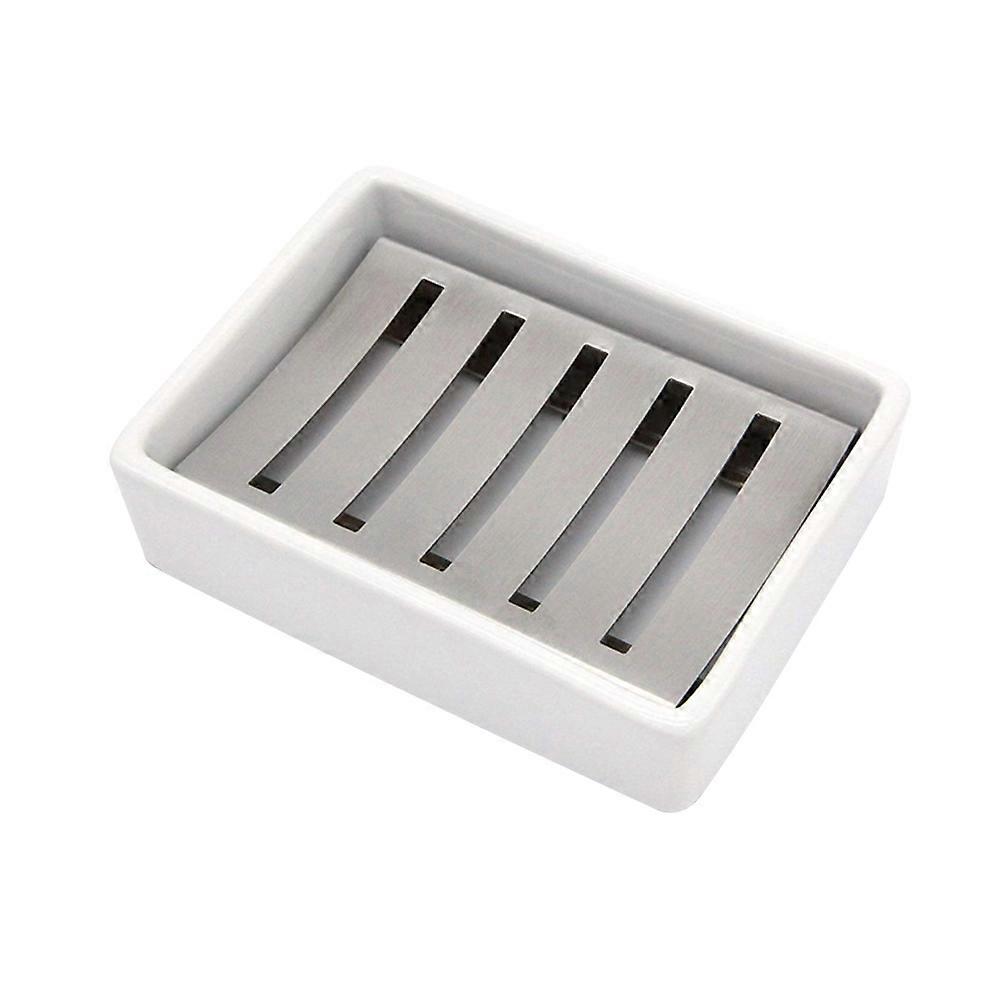 Soap Box Double Layer Ceramic and Stainless Steel for 2Pcs Soap Holder