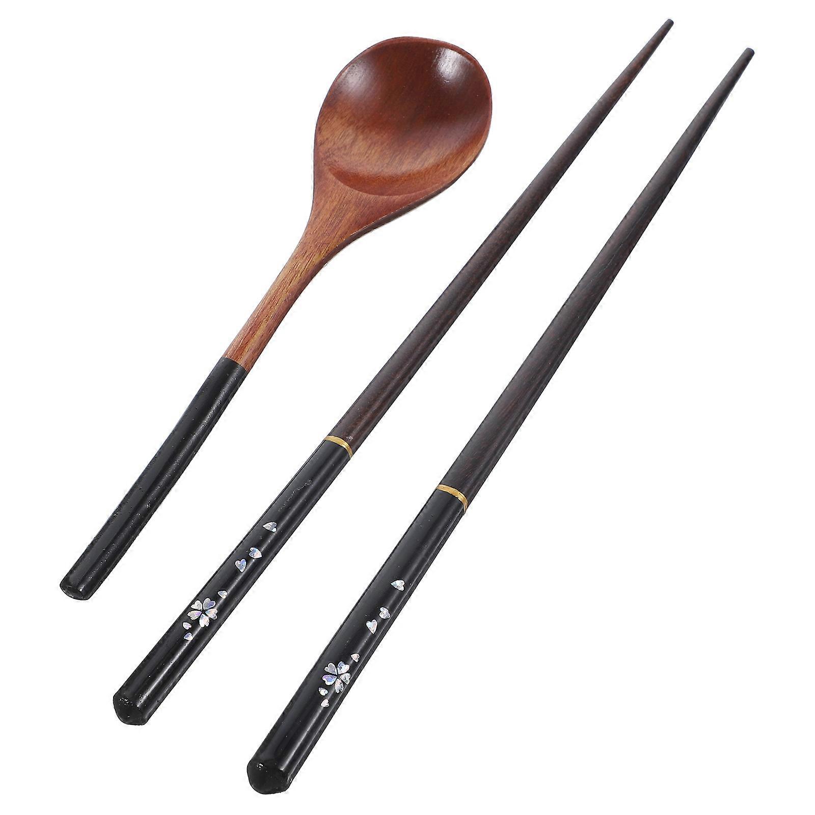 Japanese Wooden Chopsticks and Spoon Set for Travel and Dining 3Sets