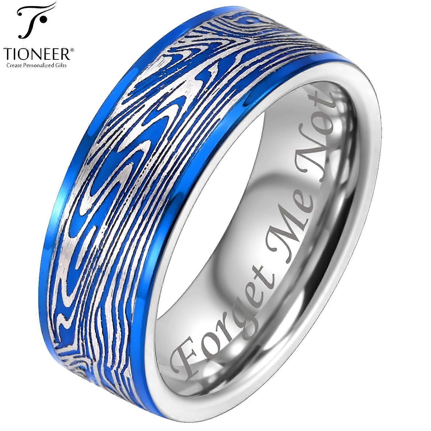 Tungsten Carbide Band w/ Flowing River Damascus Design 8mm Ring in Black or Blue