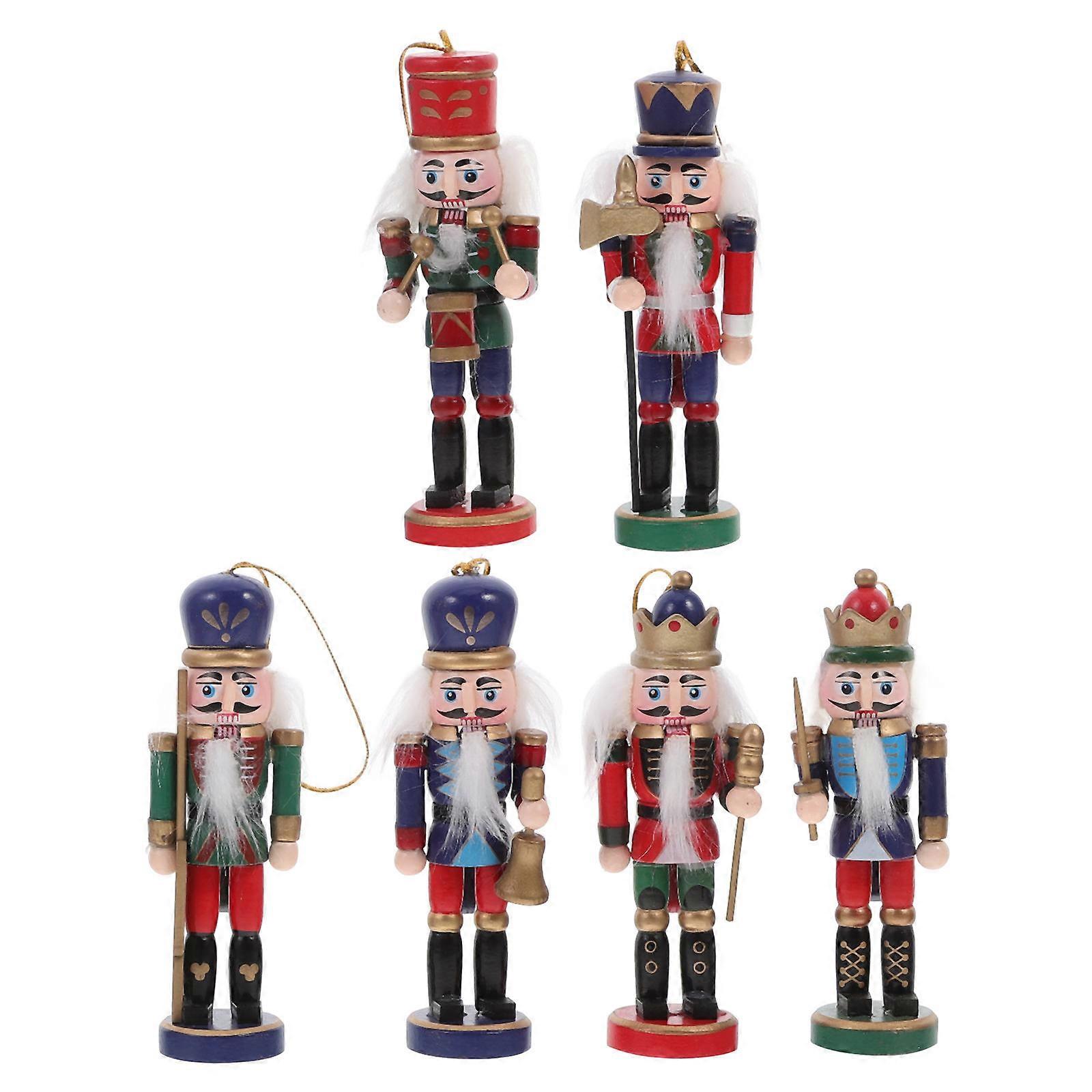 Hanging Christmas Nutcracker Wood Nutcracker Pendant Decor For Home Office Car Assorted Color 12Pcs
