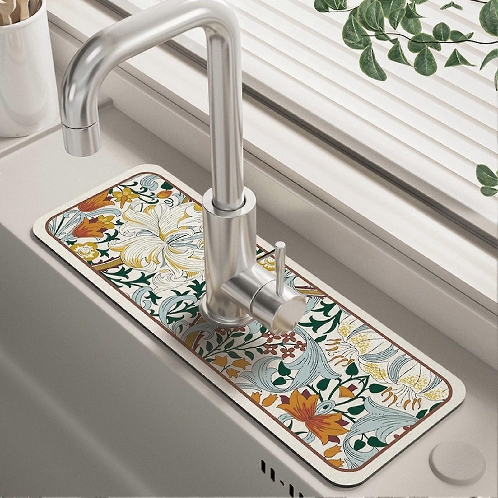 Homerr Faucet Draining Mat Kitchen Mat Draining Mat Exquisite Pattern Reusable Non Fading Drip Tray Sink Splash Mat