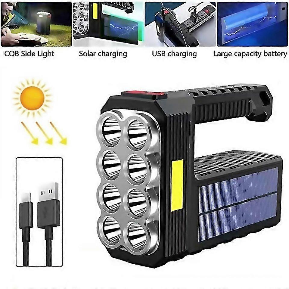 For Solar Charging Super Bright Waterproof 8 Led Camping Flashlight