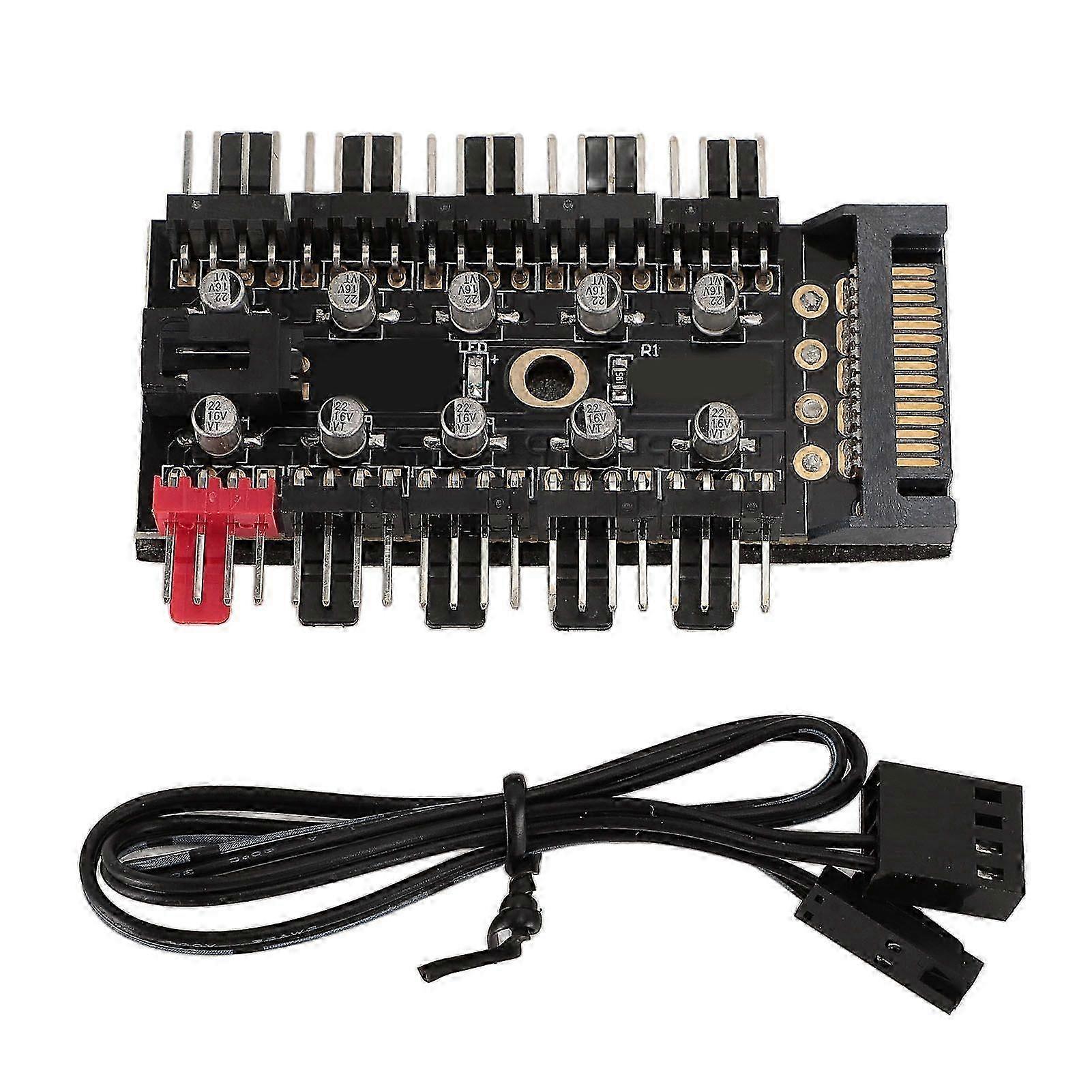 PC Chassis Fan Hub 10 Port 12V 4 Pin Fan CPU Cooling Fan PWM Hub for Computer Motherboard Serial ATA Power