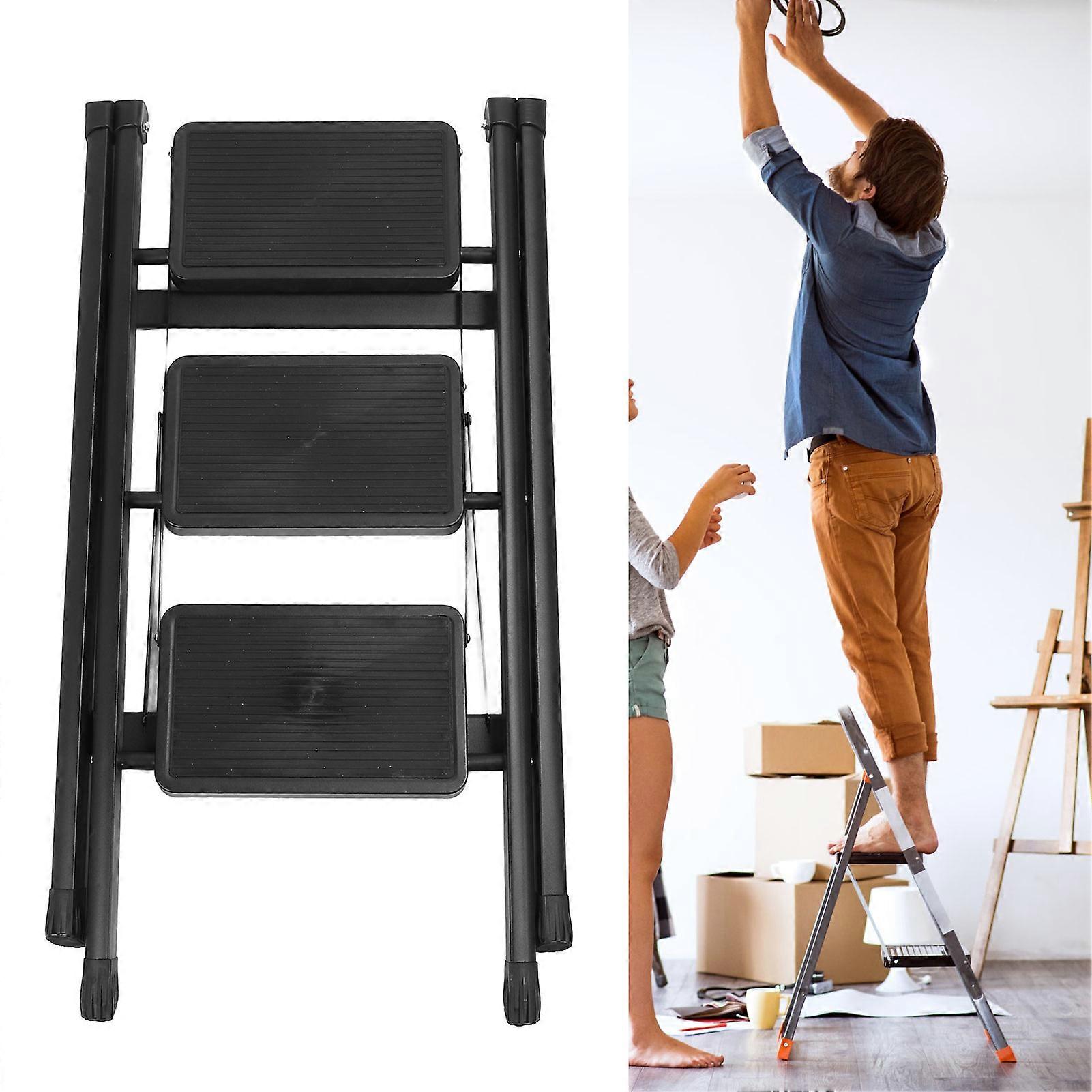 3 Step Folding Ladder Stool, 330.7lb Capacity, 71x41.5x80cm Carbon Steel