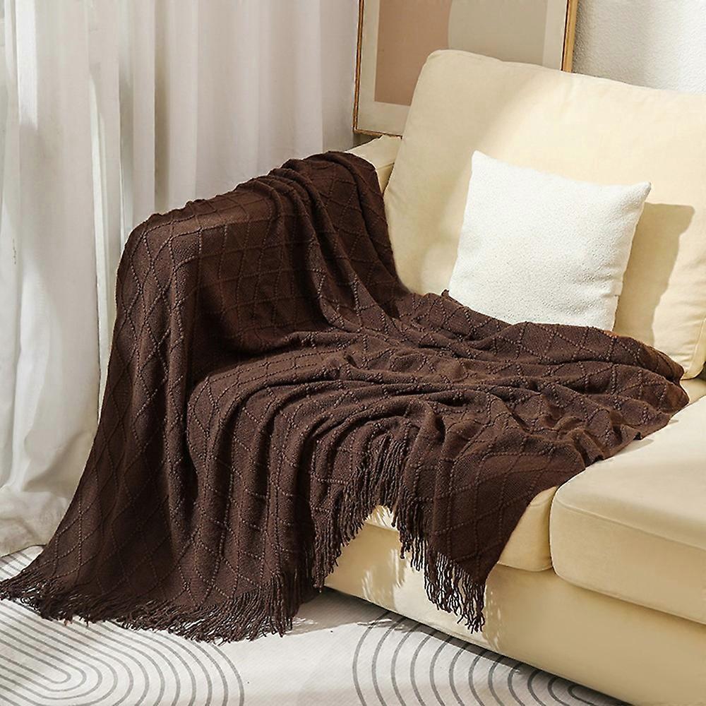 JB014 150x230cm Couch Knitted Blanket Soft Rhombus Pattern Decorative Throw Blanket
