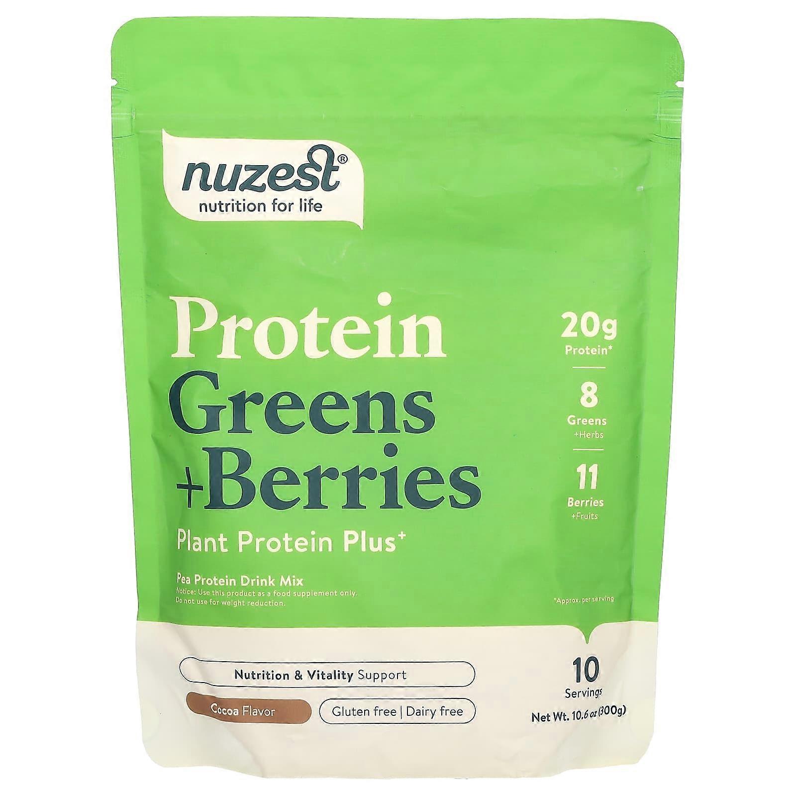Protein, Greens + Berries, Cocoa, 10.6 oz (300 g)
