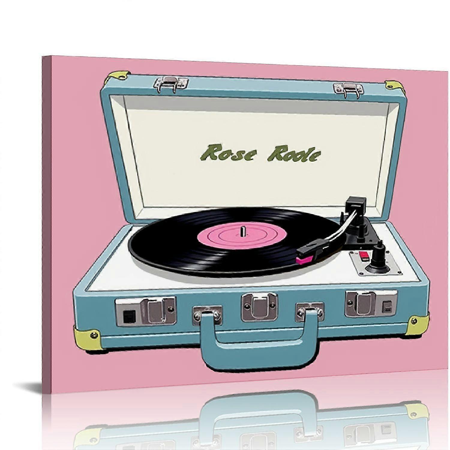 Rock & Amp; Roll Vintage Record Player Canvas Wall Art-kafeiaaa1067
