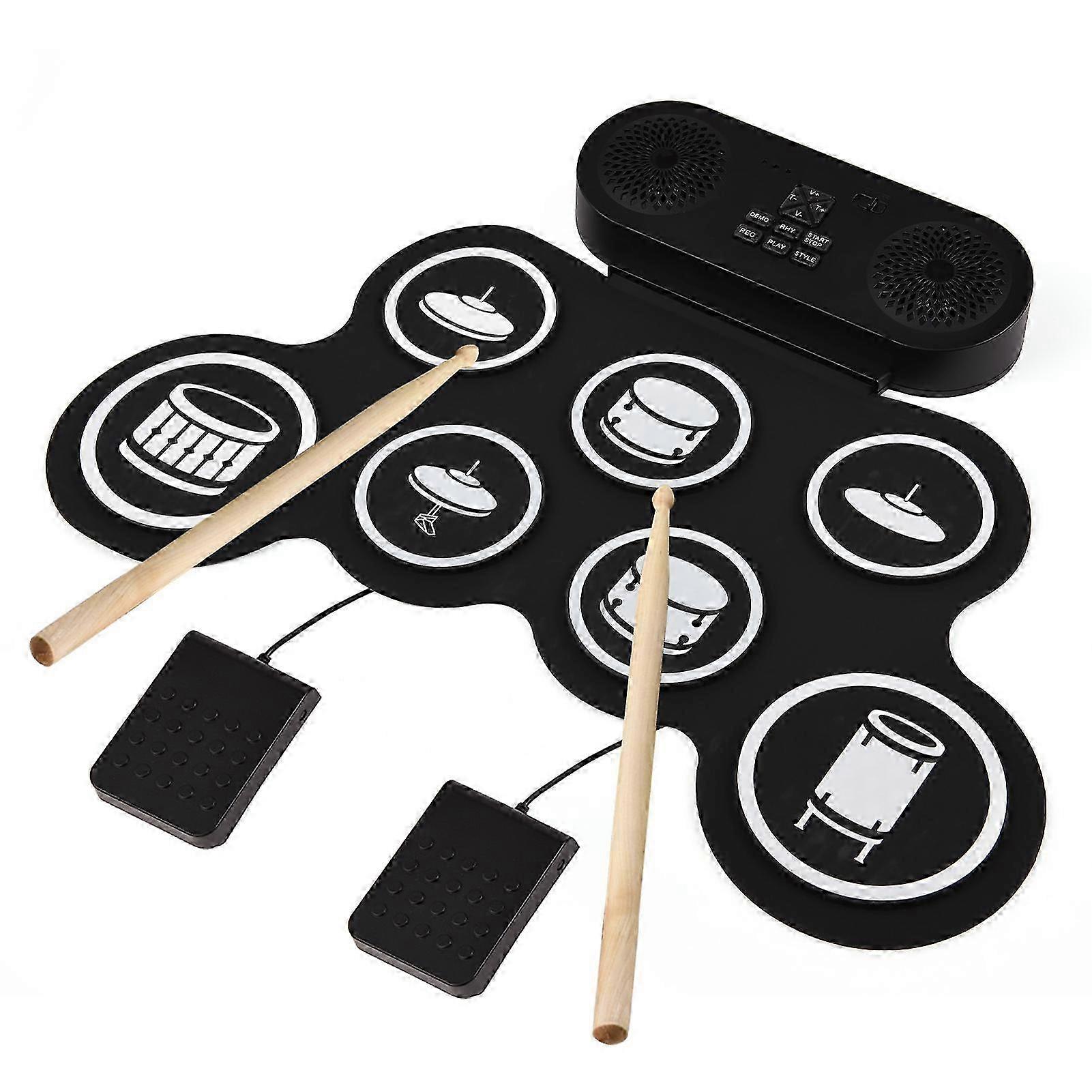 25-26 Electronic Drum Set Hand Roll Drum Set 7 Pads with Dual Speaker 7 Drum Styles
