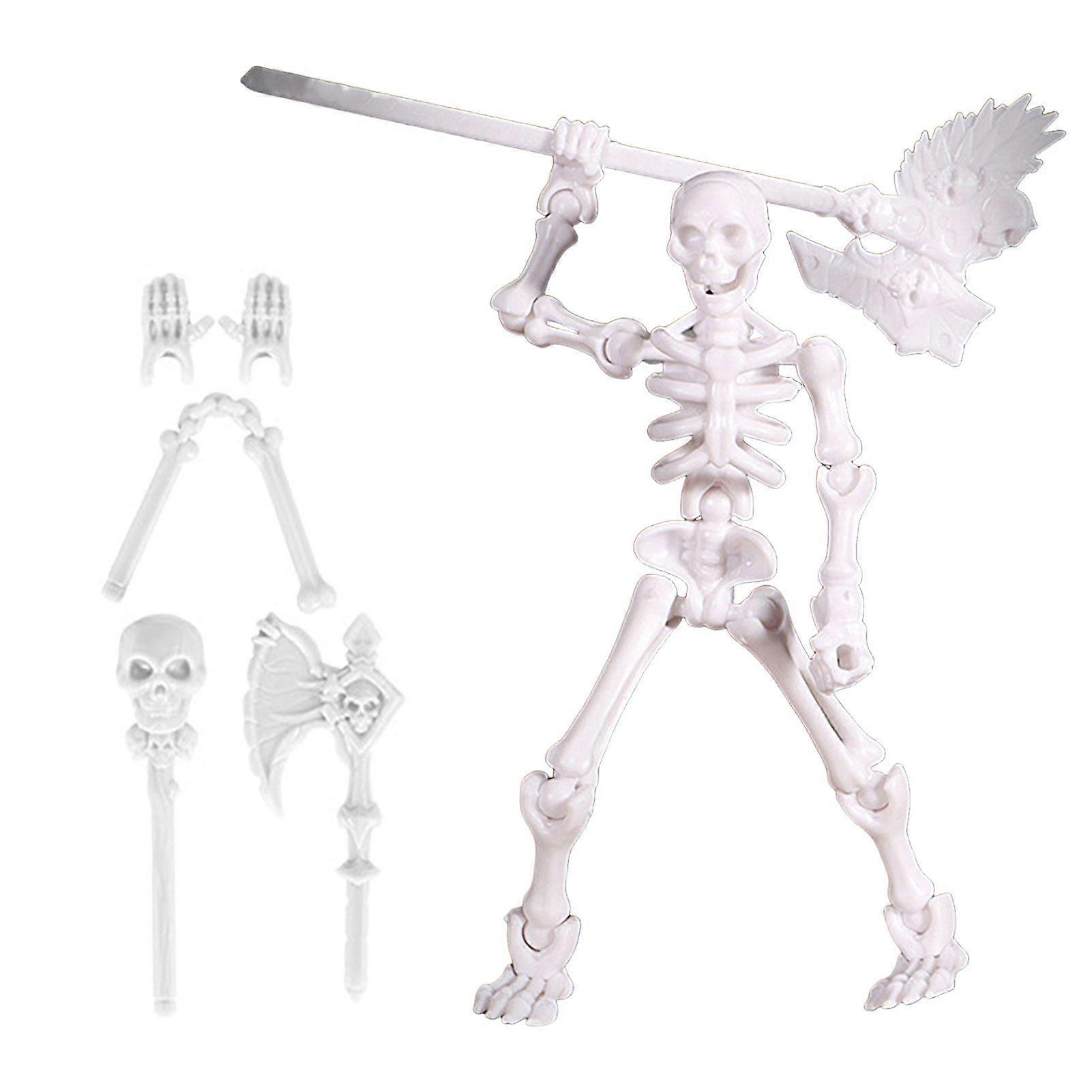 Movable Articulated Human Skeleton Assembly Skeleton Action Figure Collectible Skeleton Figure Wearing Multiple Weapon Sets for Collectors Desktop Dec
