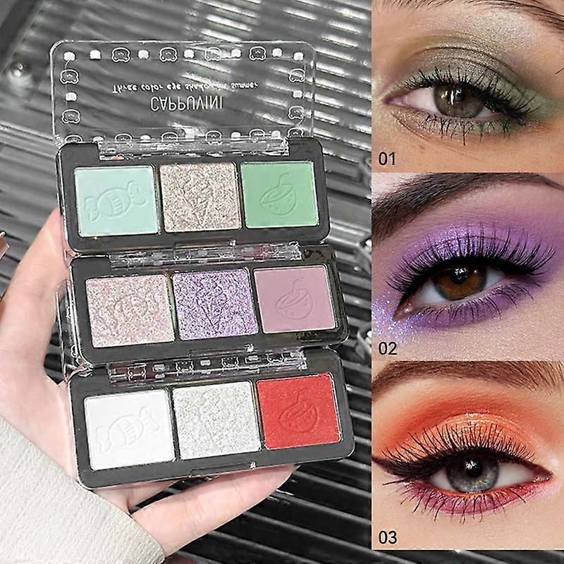 Fruit Bento Satin Three-Color Eyeshadow Palette, Pearl Matte Shimmer, Compact Portable, Daily Use, Versatile for Parties and Dates