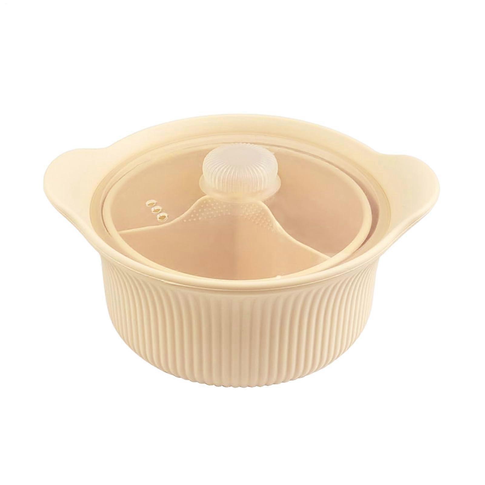 Microwave Steamer One Set Pot With Handle Vegetable Steamer Bowl Cream Colored Compact Design For Veggies Noodles Pasta Soup Fish