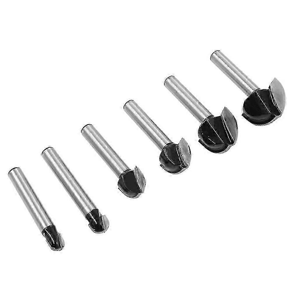 1/4 Handle Woodworking Milling Cutter Set 6pc Round Bottom Knife Semi-spherical Head Relief Arc Carving Tool