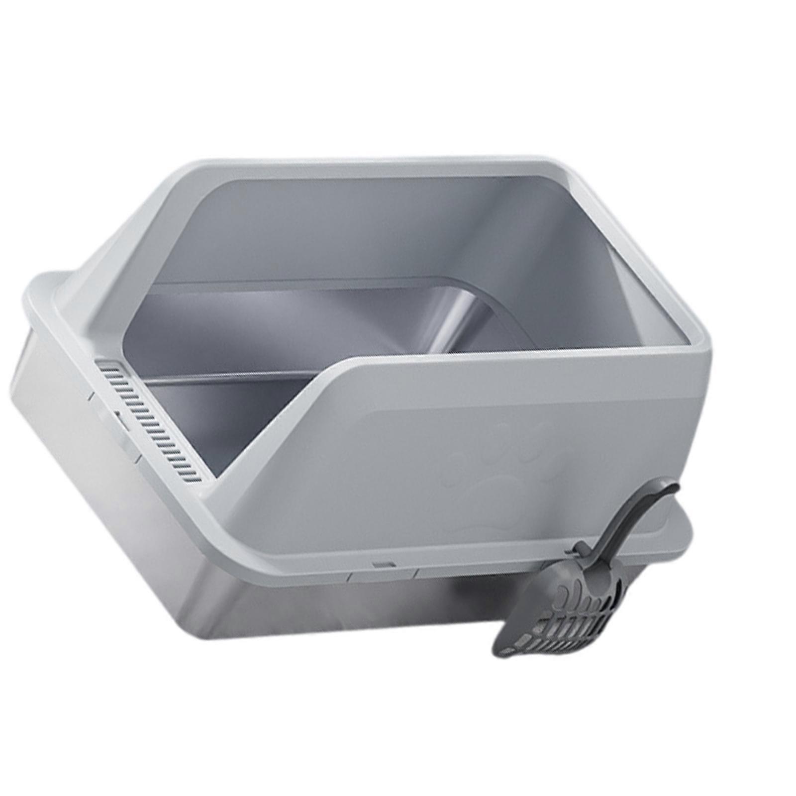 Stainless Steel Litter Box For Large Cats Splash Prevent Design Odor Control System With Cleaning Scoops for Home Use  Light Grey