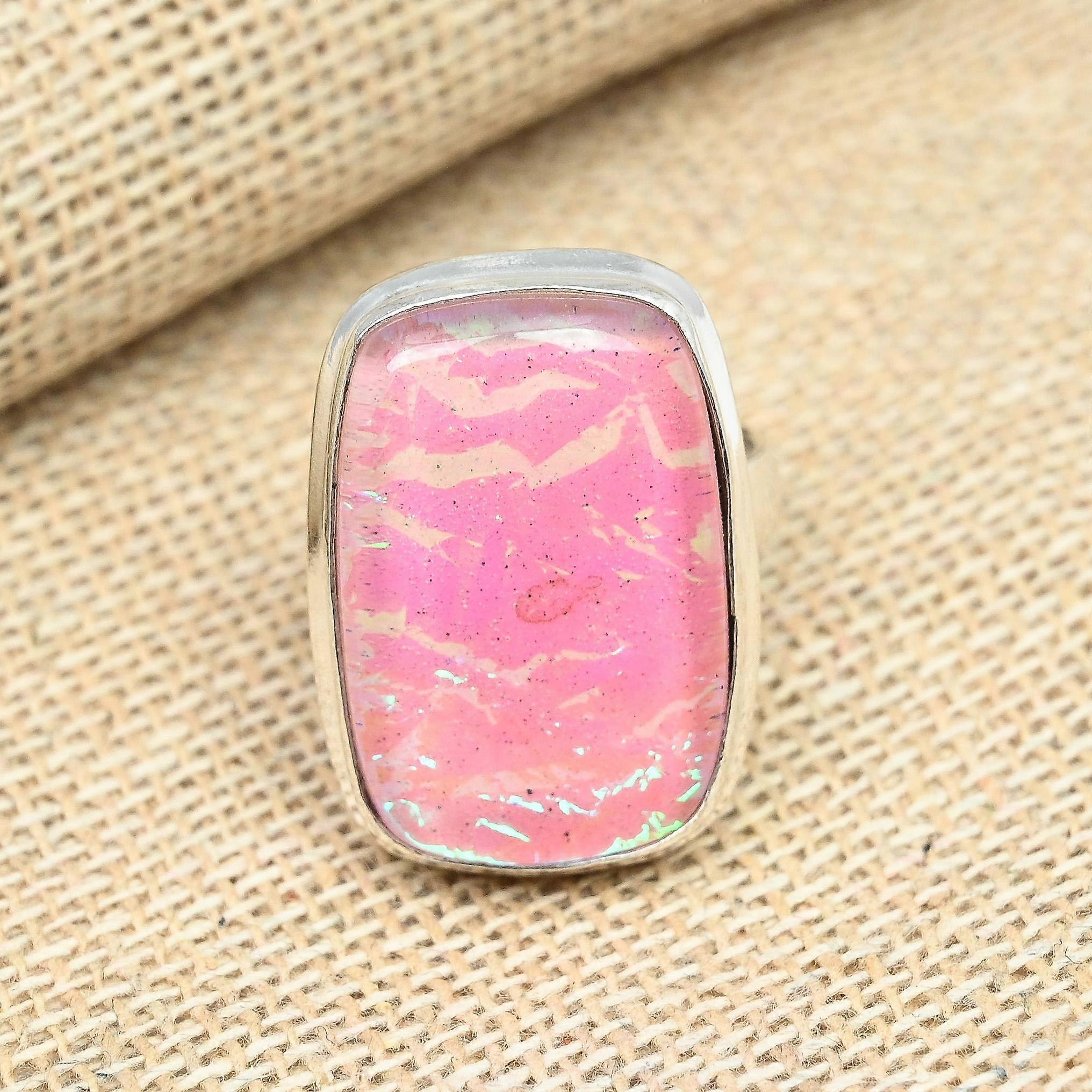 Pink Australian Triplet Opal Gemstone 925 Solid Sterling Silver Handmade Lovely Ring