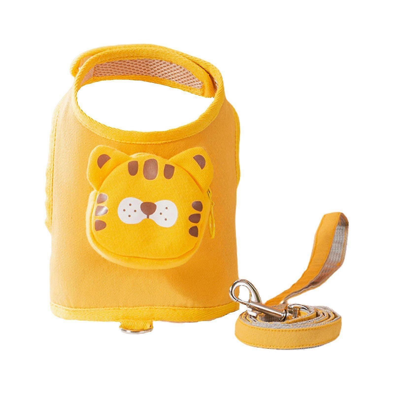 Cat Harness Convenient To Adjust The Tightness Cloth Comfortable Wearing Yellow Small Dog Backpack Leash Chain