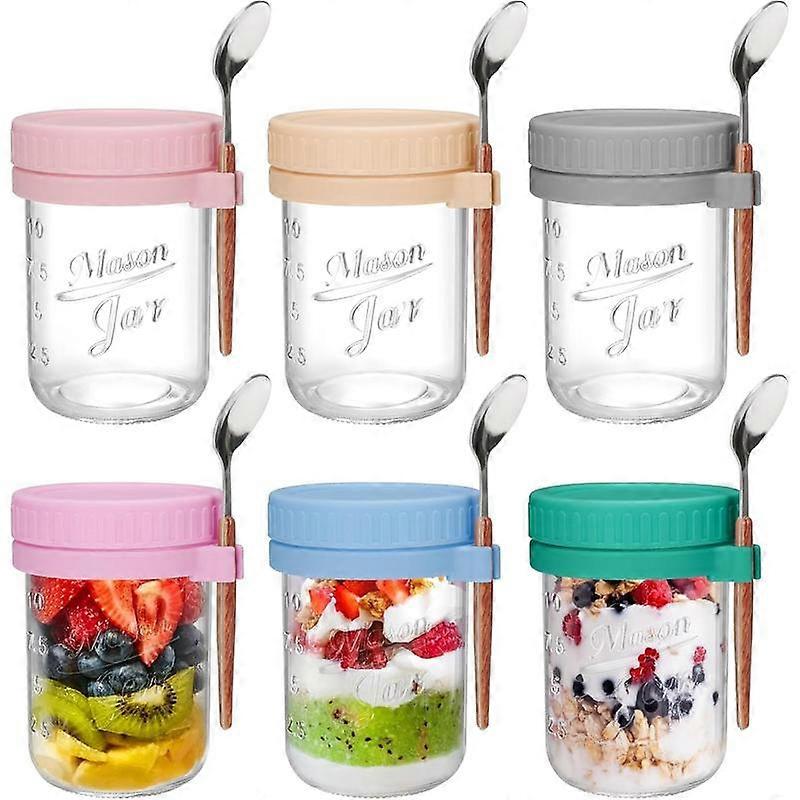 6 Pack Overnight Oats Containers with  and Spoons, 16 OZ Glass Mason Overnight Oats Jars, Large Capacity Airtight Jars for Milk, Cereal, Fru