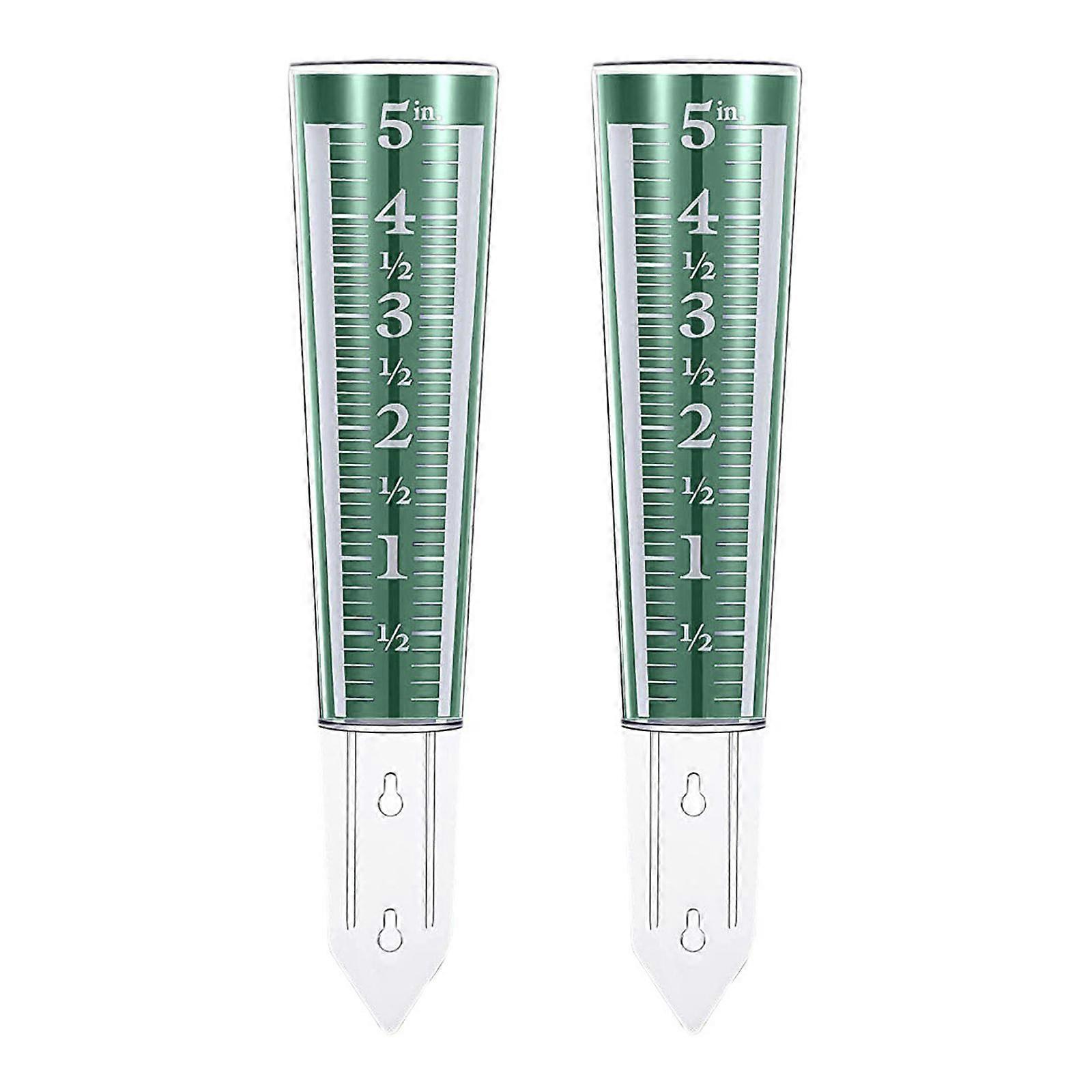 Set of 2 Clear Rain Gauges Weatherproof Construction Magnified Scale for Accurate Rainfall Measurement Easy Setups  Green
