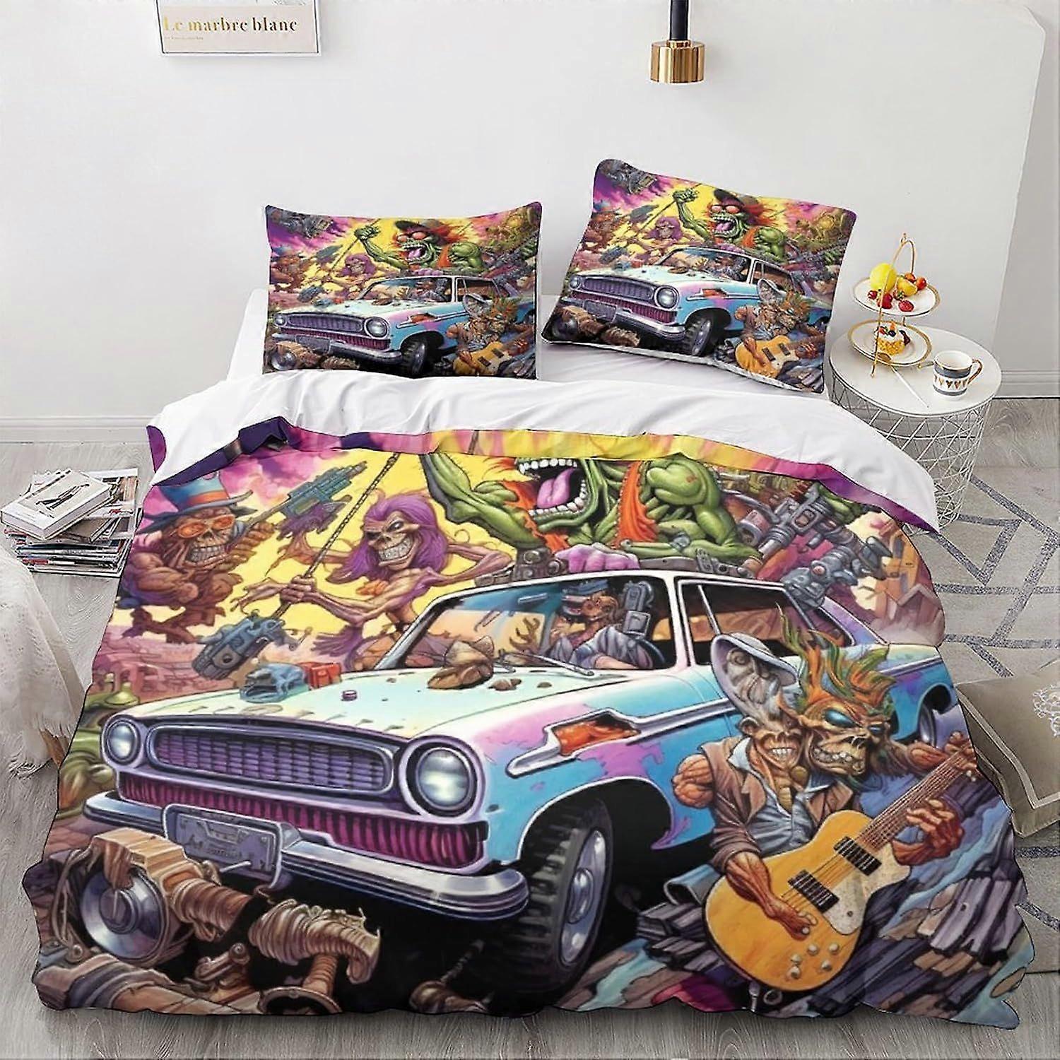 LikeEj monstros capa edredom, 3D desenhos animados roupa de cama vintage carro colcha capas, microfibra capa de cama com fronhas King