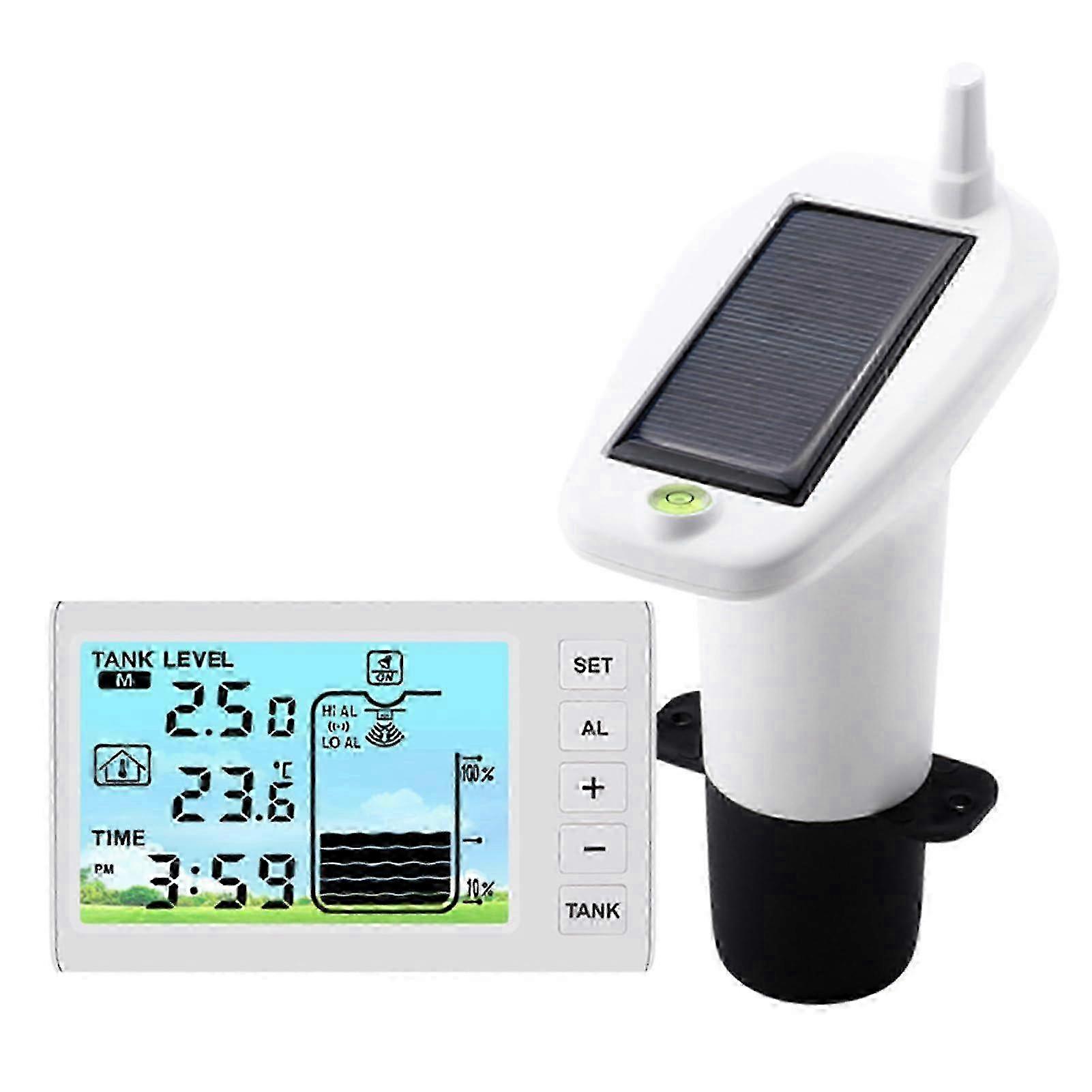Wireless Ultrasonic Water Level Monitor Tank Liquid Level High/Low Alarm Solar Powered Water Level Sensor Water Level Indicator Gauge IP65