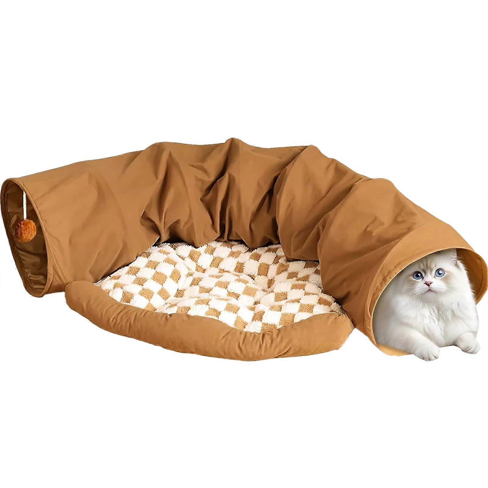 Indoor Cat Tunnel House with Warm Washable Nest for Play, Exercise and Exploration