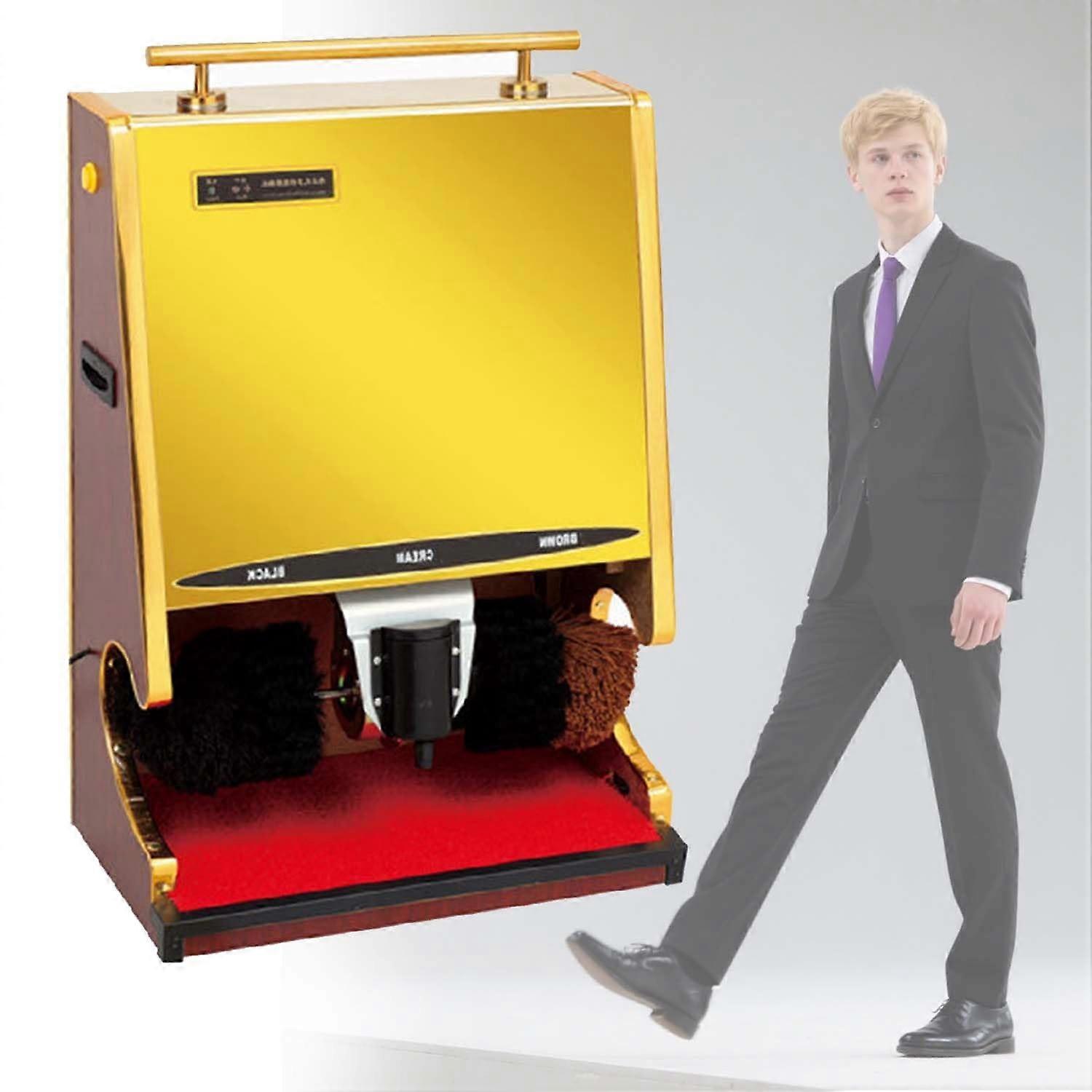Electric Shoe Polisher with Automatic Induction, Dual Brush, Builtin Wax, 220V Titanium Gold