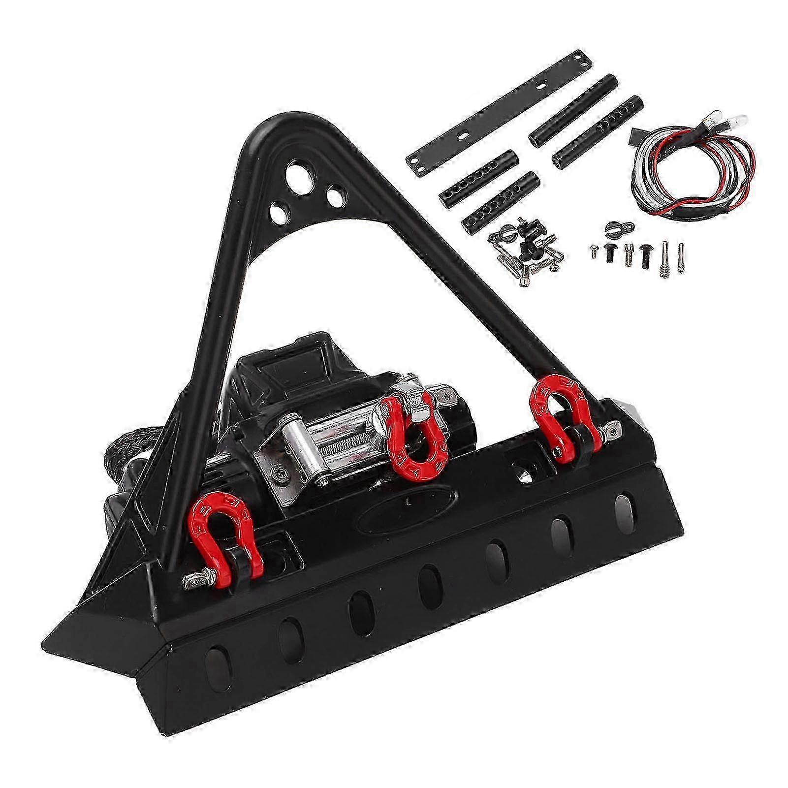 RC Front Bumper Winch Light Kit Iron Plastic High Hardness RC Car Front Bumper with Winch and LED Lights for Traxxas