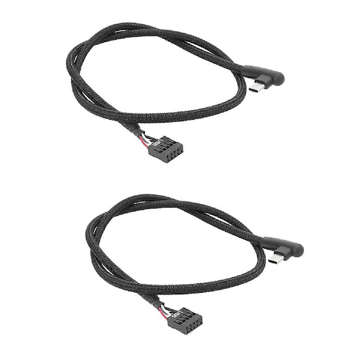 2Pcs USB 9Pin to Type C Cable for Computer Motherboard Anti Shielding Mesh Line Enhances Stability and Speed 60CM