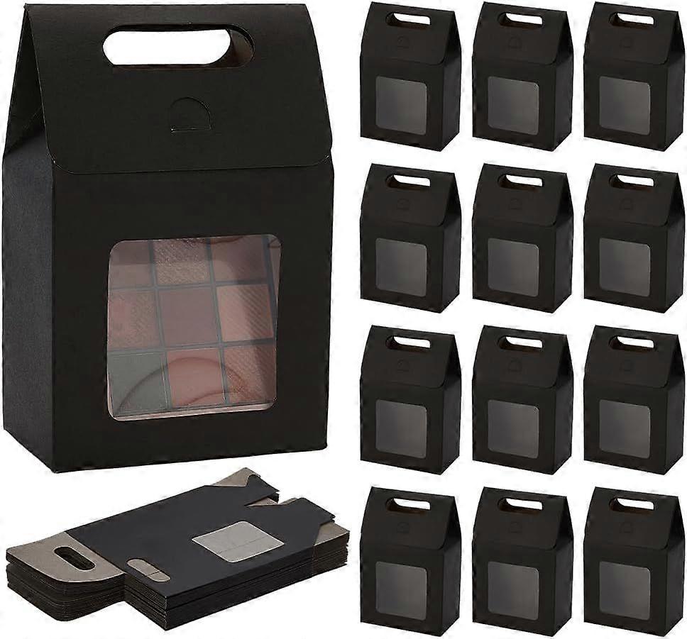 24pcs Black Gift Box with Handle Small Goodies Boxes Gable Paper Party Favor Boxes Candy Container with Window for Gift Packaging 3.8x2.3x5.9 Inch