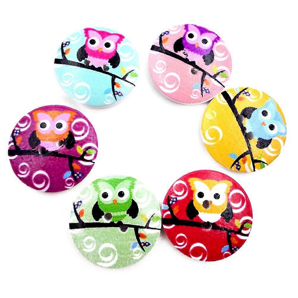 Multicolor Owl Shape Buttons Decorative Buttons for Clothes Use 50Pcs Wood