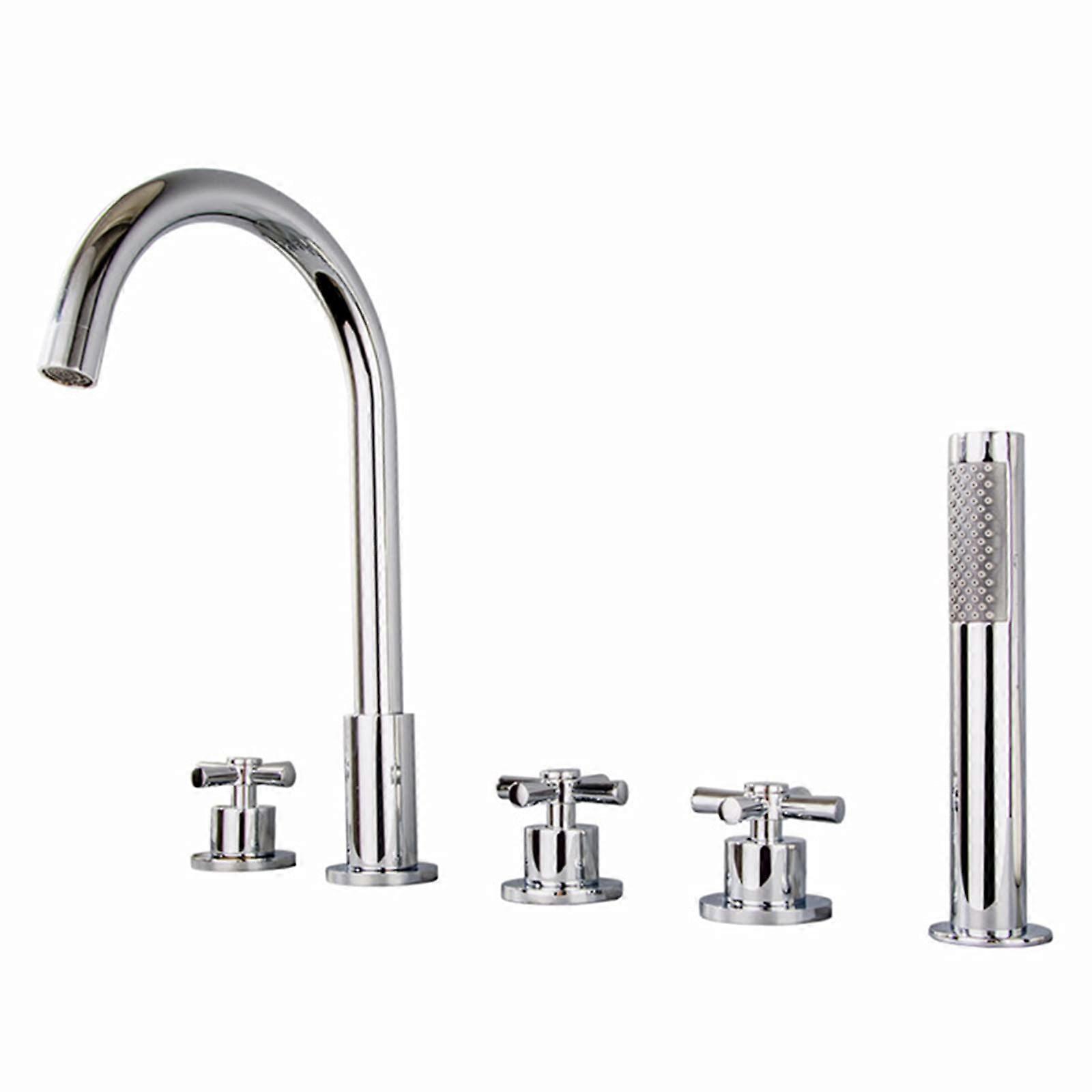 Bathtub Faucet Set with Rotatable Spout and PullOut Shower, AllCopper Hot Cold Mixer