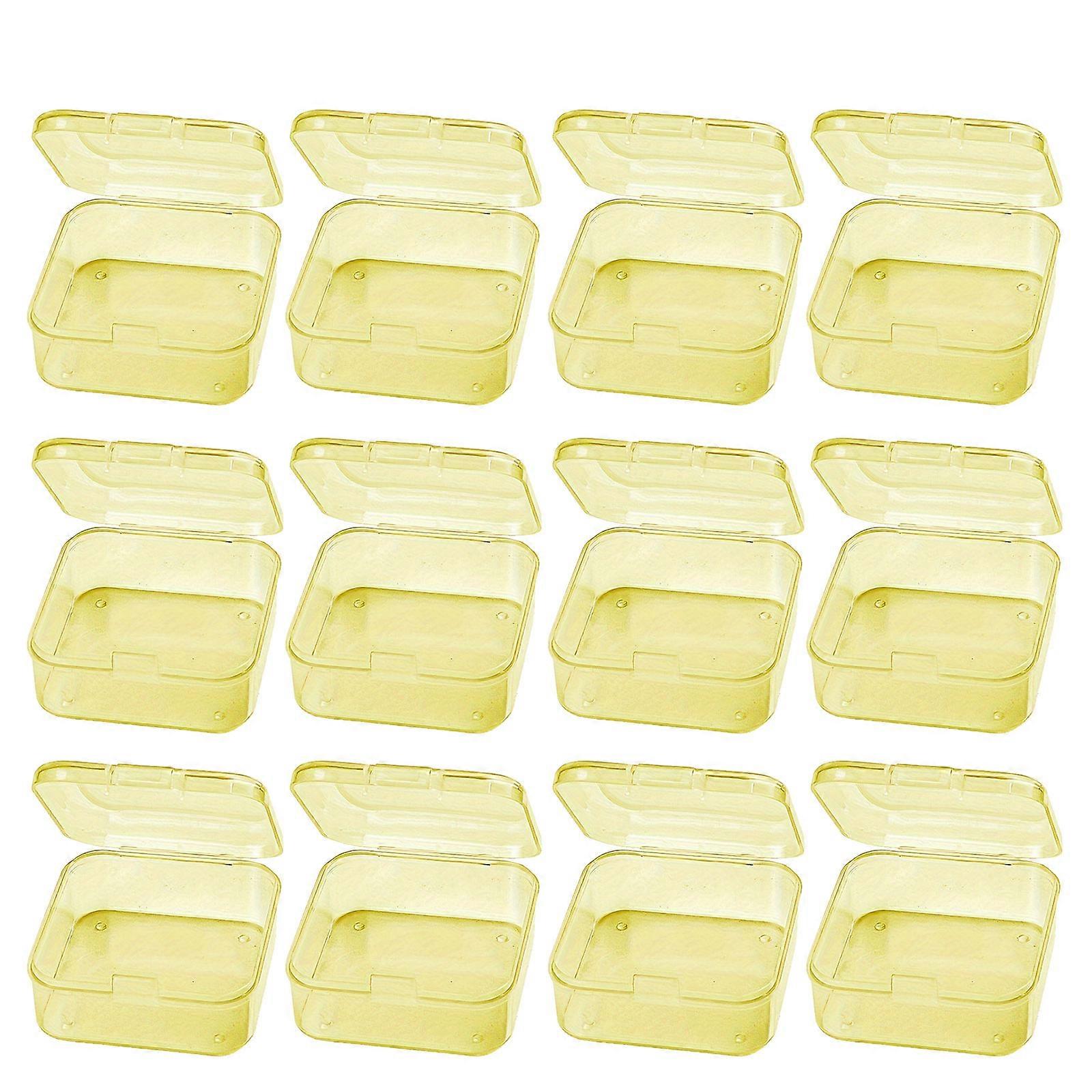 Set Of 12 Storage Box with Lid Stackable Small Square Box Transparent Pills Case Multipurpose Colored Organizers  Yellow