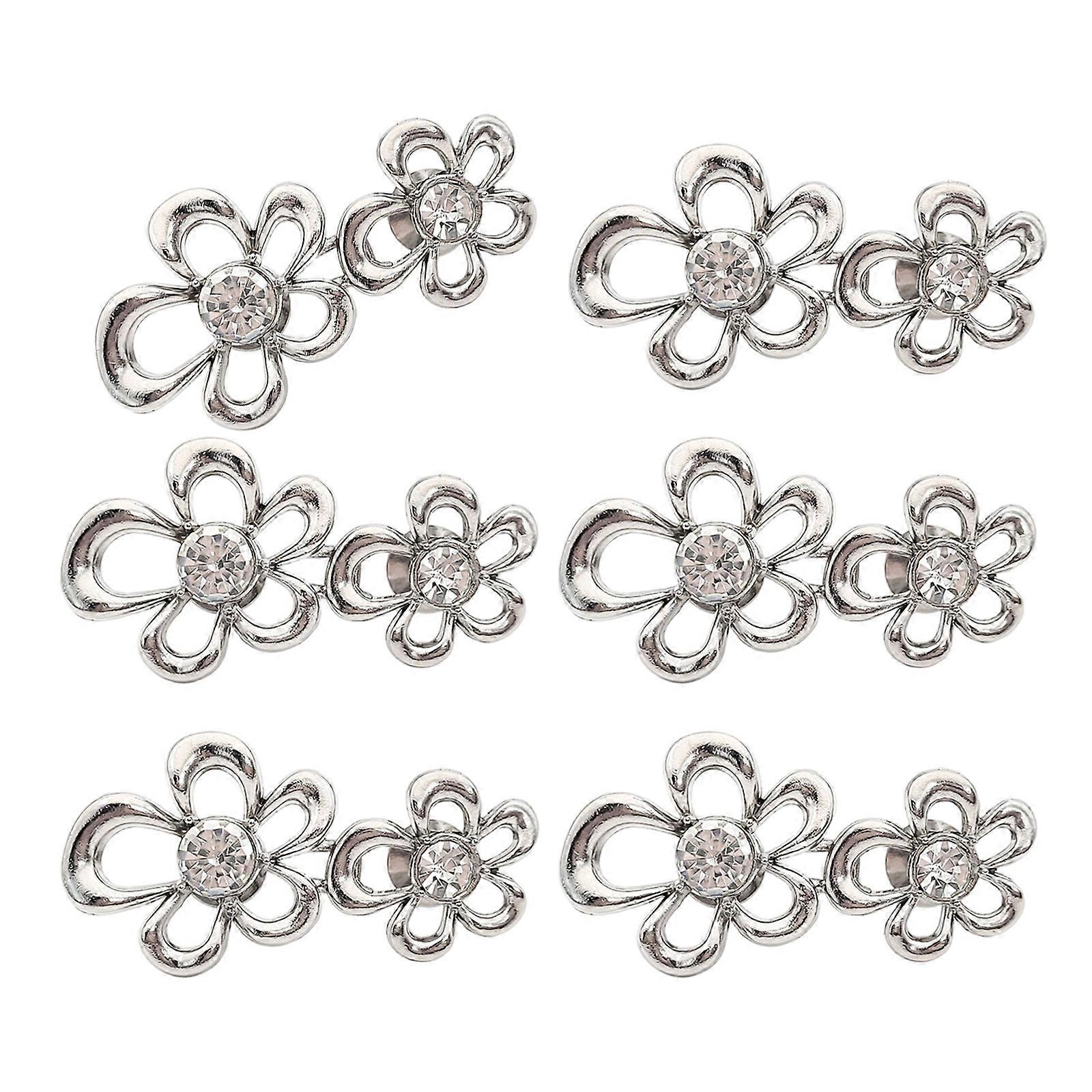 6Pcs Waist Tightening Closures For Multiple Use Flower Waist Shaping Clip Strong Snap Button Fasteners for Loose Pants  silver