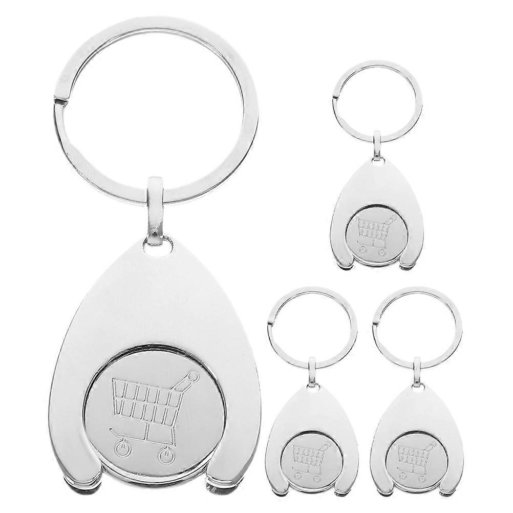 Metal Trolley Token Keychain for Hanging Keys 4Pcs Silver Keyring