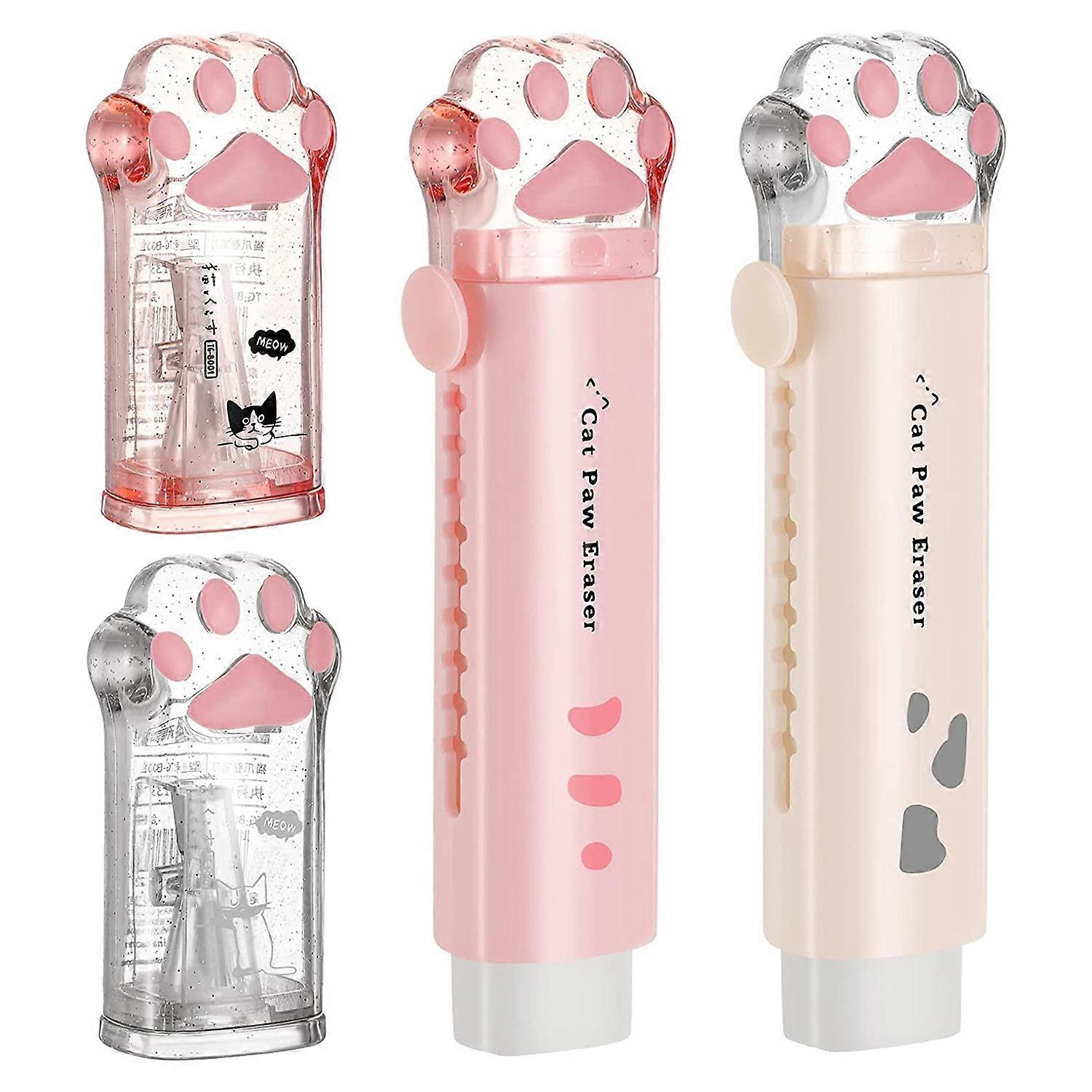 4 Pcs Cat Paw Shaped Retractable Eraser Kawaii Pencil Sharpener