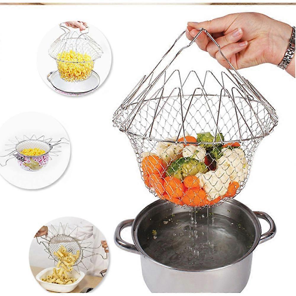 Stainless Steel Chef Basket Collapsible Multi-function Colander Cook Fried basket Kitchen Cooking Tool
