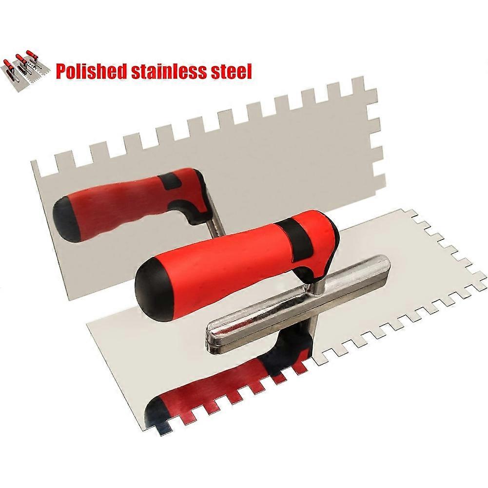 Stainless Steel Square Notched Tile Trowel Set, with Grout Sponge and Work Gloves, Masonry Tools for Tiling Installation