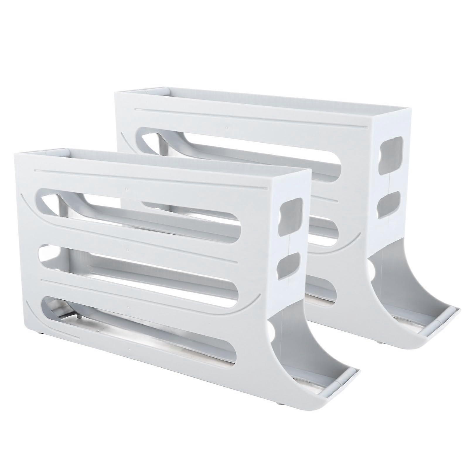 Egg Dispenser 2 Pack 4 Tier Large Capacity 60 Eggs Space Saving Rolling Organizer for Refrigerator Kitchen (Gray)