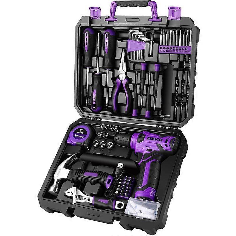DEKO 8V Cordless Drill Set �C 126-Piece Home Tool Kit With Storage Case, DIY Power Tools For Fence Work, Home D��cor, Furniture Assembly & Eve