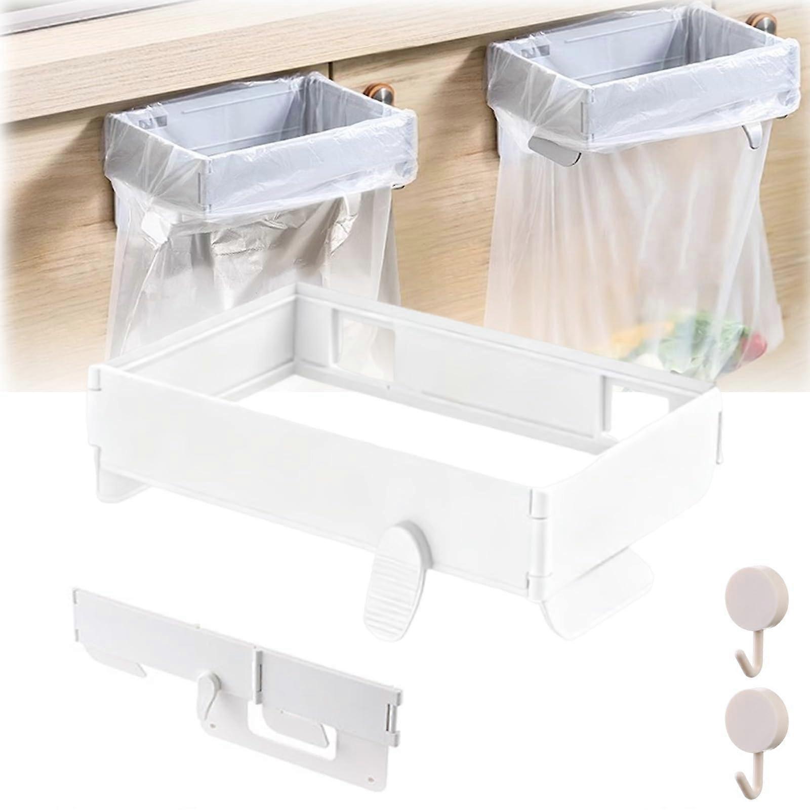 Foldable Wall Mounted Kitchen Trash Can, Space Saving Hanging Garbage Bin for Cabinet Door, White