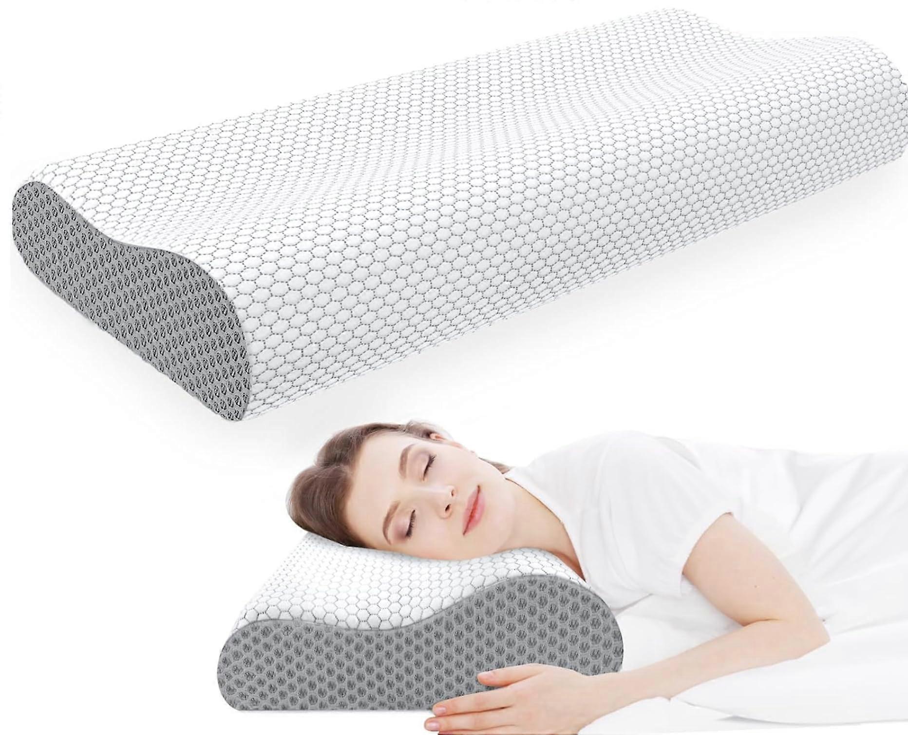 Orthopedic Memory Foam Cervical Pillow for Neck and Shoulder Pain Relief with Adjustable Height and Washable Cover  Grey Queen GO77102