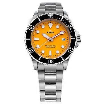 Ratio FreeDiver Safir Rustfrit Stål Gul Skive Quartz RTF034 200M Herreur