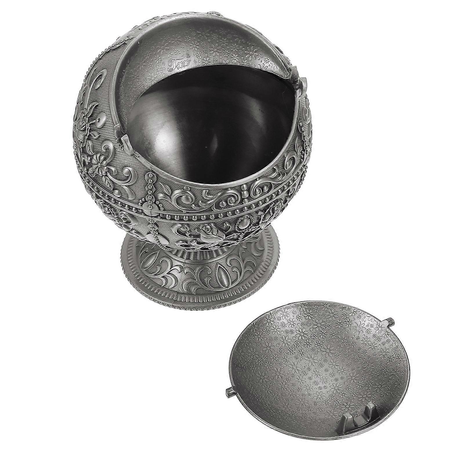 Creative Grey Globe Ashtray with Lid for Desktop Use 1Pcs