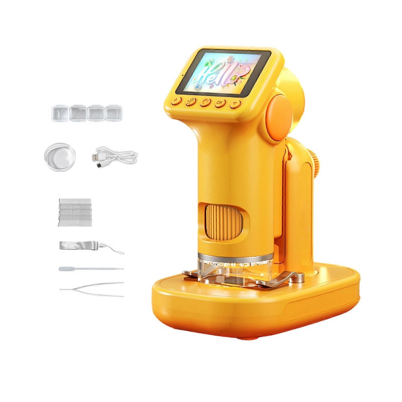 Classroom Microscope with LED Light For Children Portable Design Simple Interface Encouraging Science Fun Easy Operate  Yellow