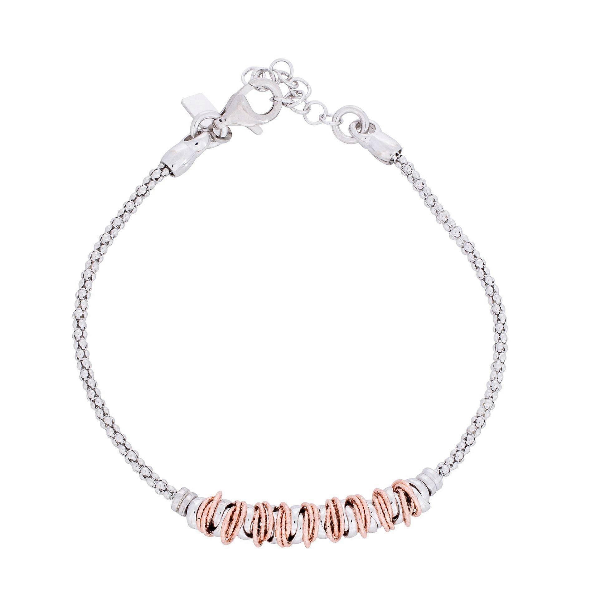 Jewelco London Rhodium & Rose Sterling Silver Multi Link Popcorn Bracelet 1.5mm 6mm 7 + 1 inch