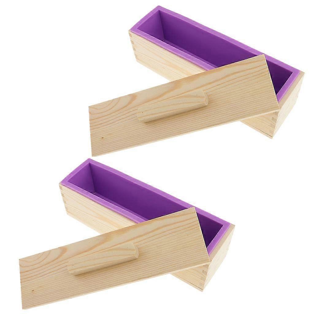 2X 900g Rectangle Silicone Soap Mold with Wooden Box for DIY Cold Process Soap Making