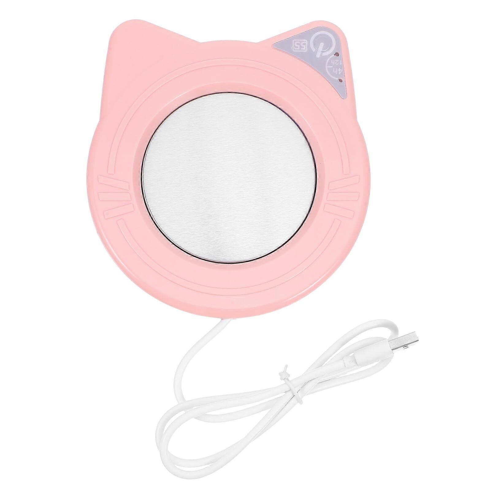 Cat Shape USB Coffee Mug Warmer with Constant Heating Waterproof Panel for Desk Office Pink